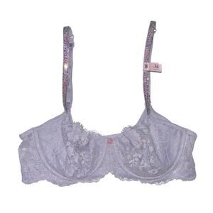 Victoria's Secret Wicked Twinkle Strap Unlined Lace Balconette Bra Lilac 34C